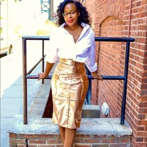 House of CB Rose Gold Vegan Leather Skirt